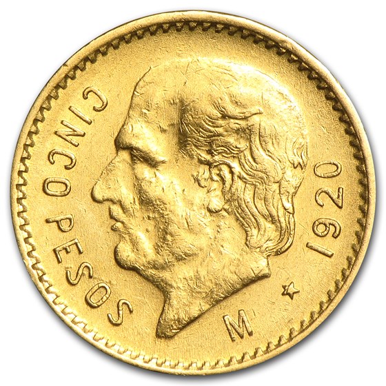 1920 Mexico Gold 5 Pesos AU 1920 Mexico Gold 5 Pesos AU